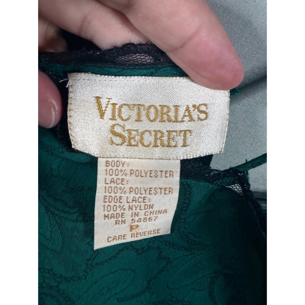 Vintage Victorias Secret Gold Label Emerald Green Paisley Lace Slip Dress SP - Picture 2 of 5